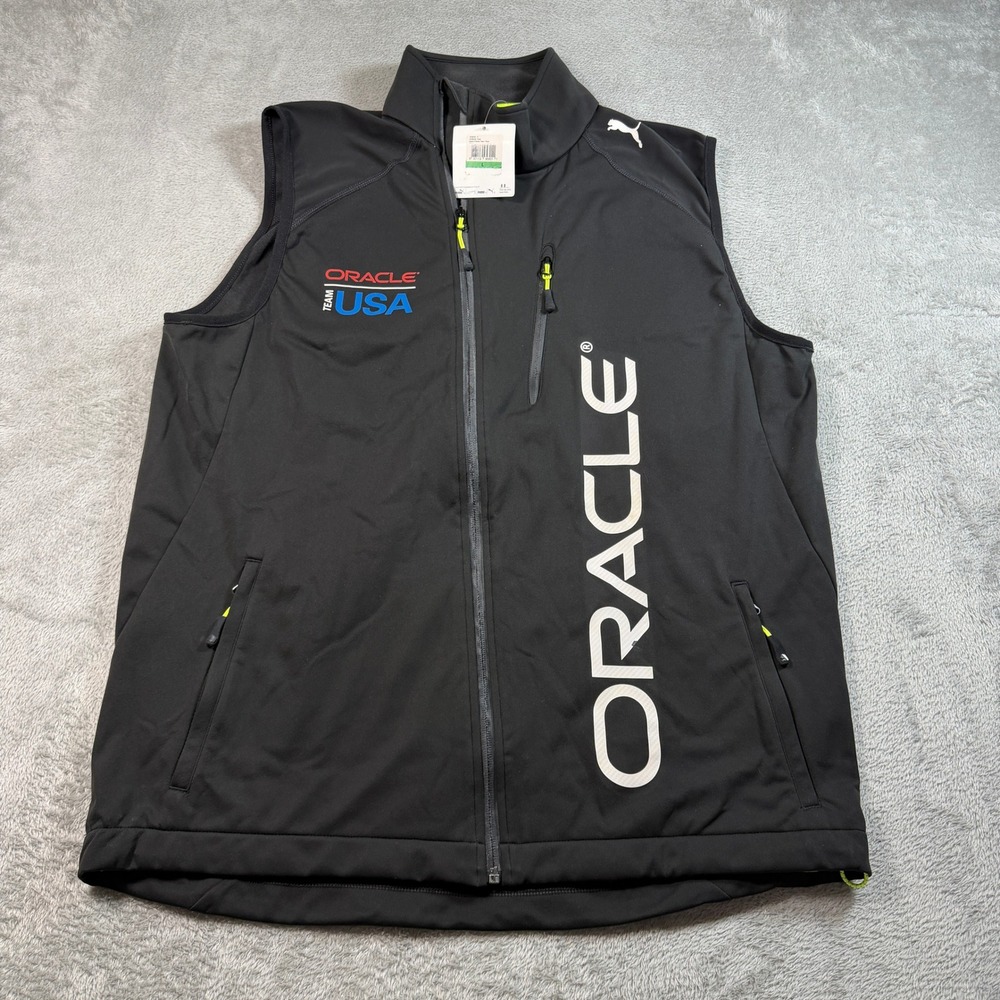 Puma Team USA Oracle Vest Men Large Black Softshell Gilet Full Zip NWT
